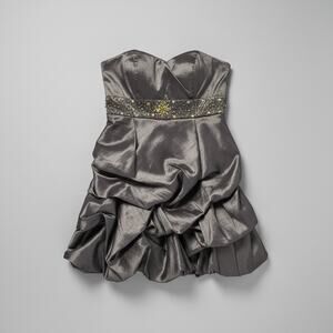 Masquerade Strapless Bubble Hem Cocktail Dress Beaded Taupe Size 11/12